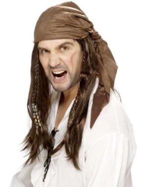 Mens Buccaneer Pirate Fancy Dress Wig